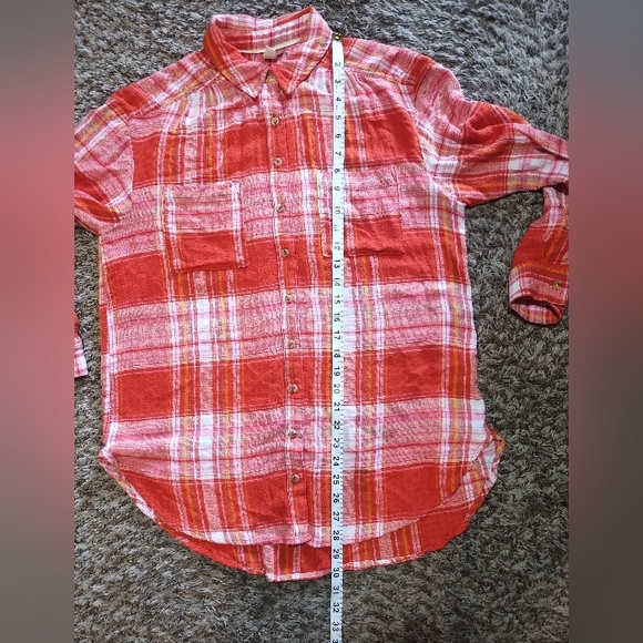 Pilcro Top Orange Plaid Soft Button Down Tunic Boho Fall - Picture 15 of 16